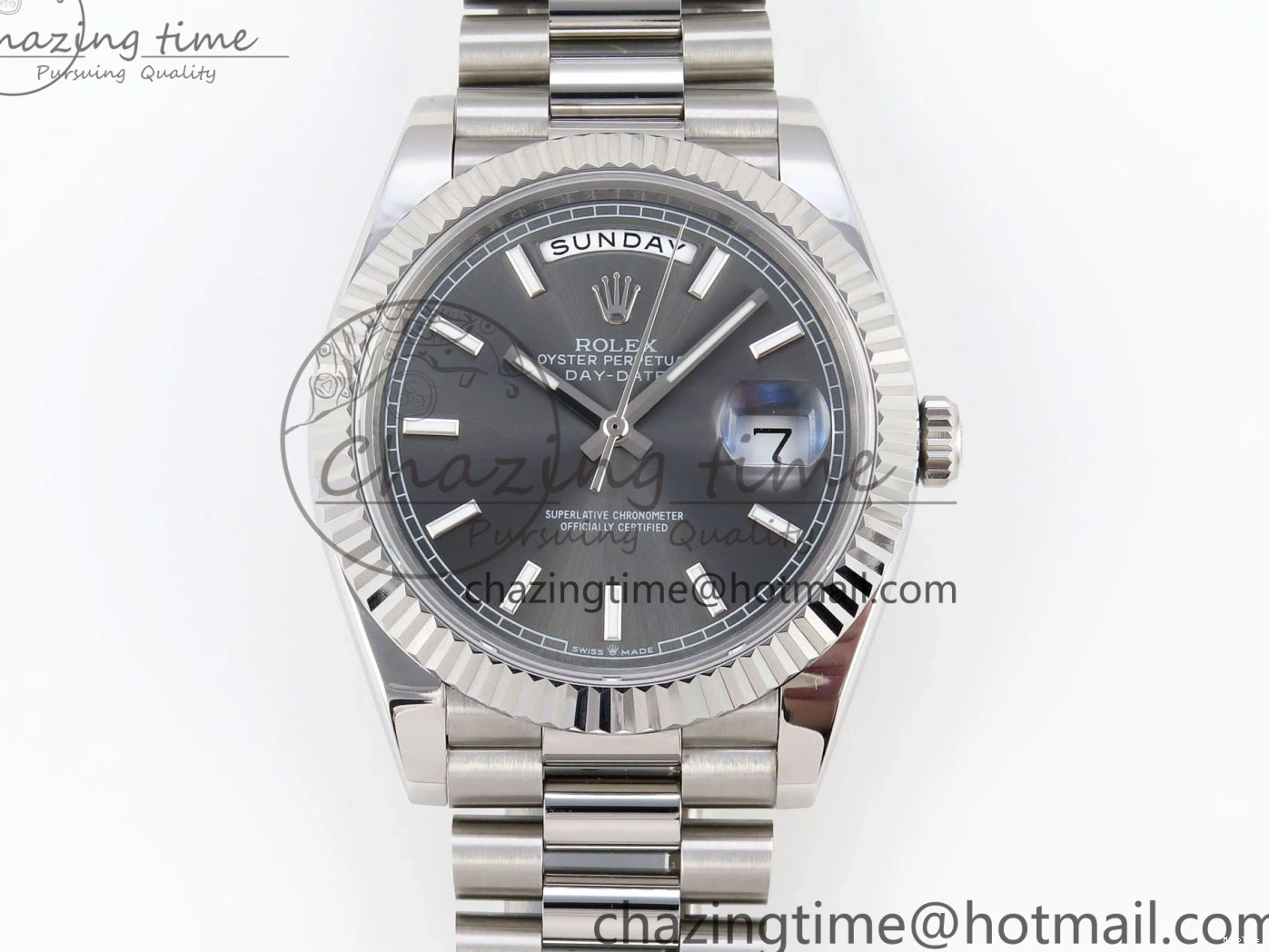 MiroTime 0328 ComfortFit DayDate 40 SS GSF Gain Weight Gray Stick Dial on President Bracelet A 1927